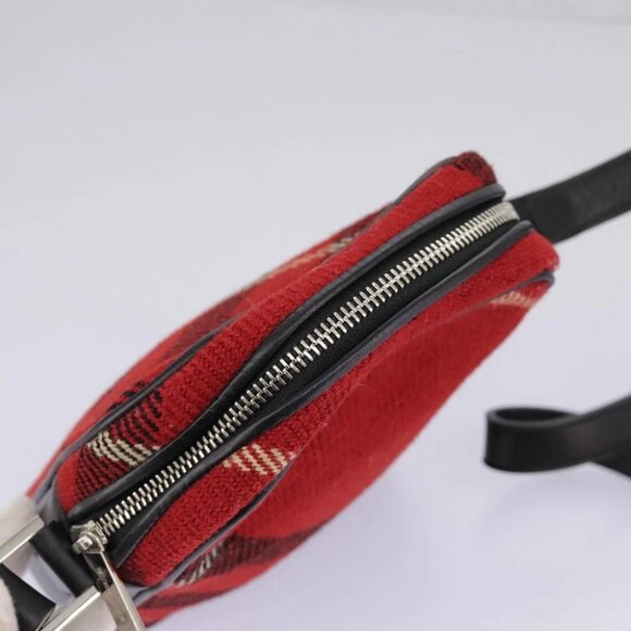 BURBERRY Nova Check Shoulder Bag Wool Red Silver - Picture 11 of 16